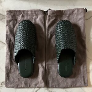 Bottega Veneta Dark Green Woven Leather Slippers
